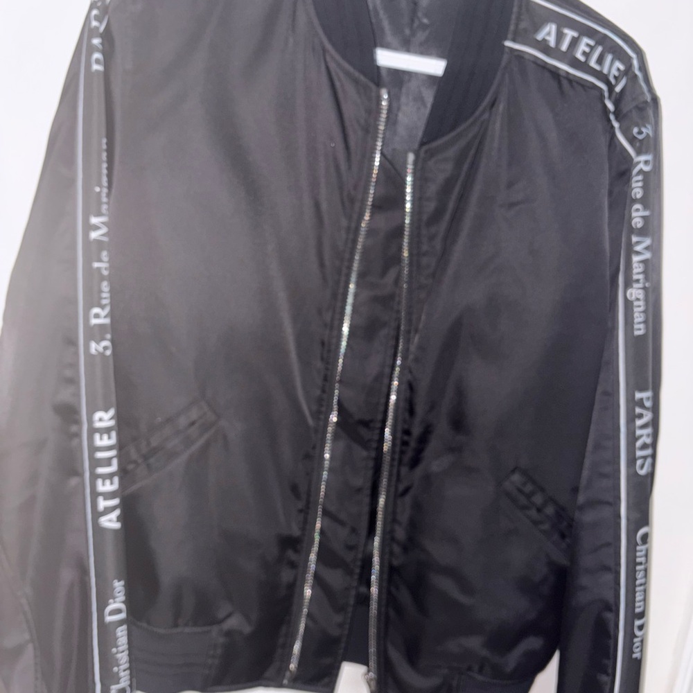 Dior Black Bomber Jacket with Sporty Stripe Detail